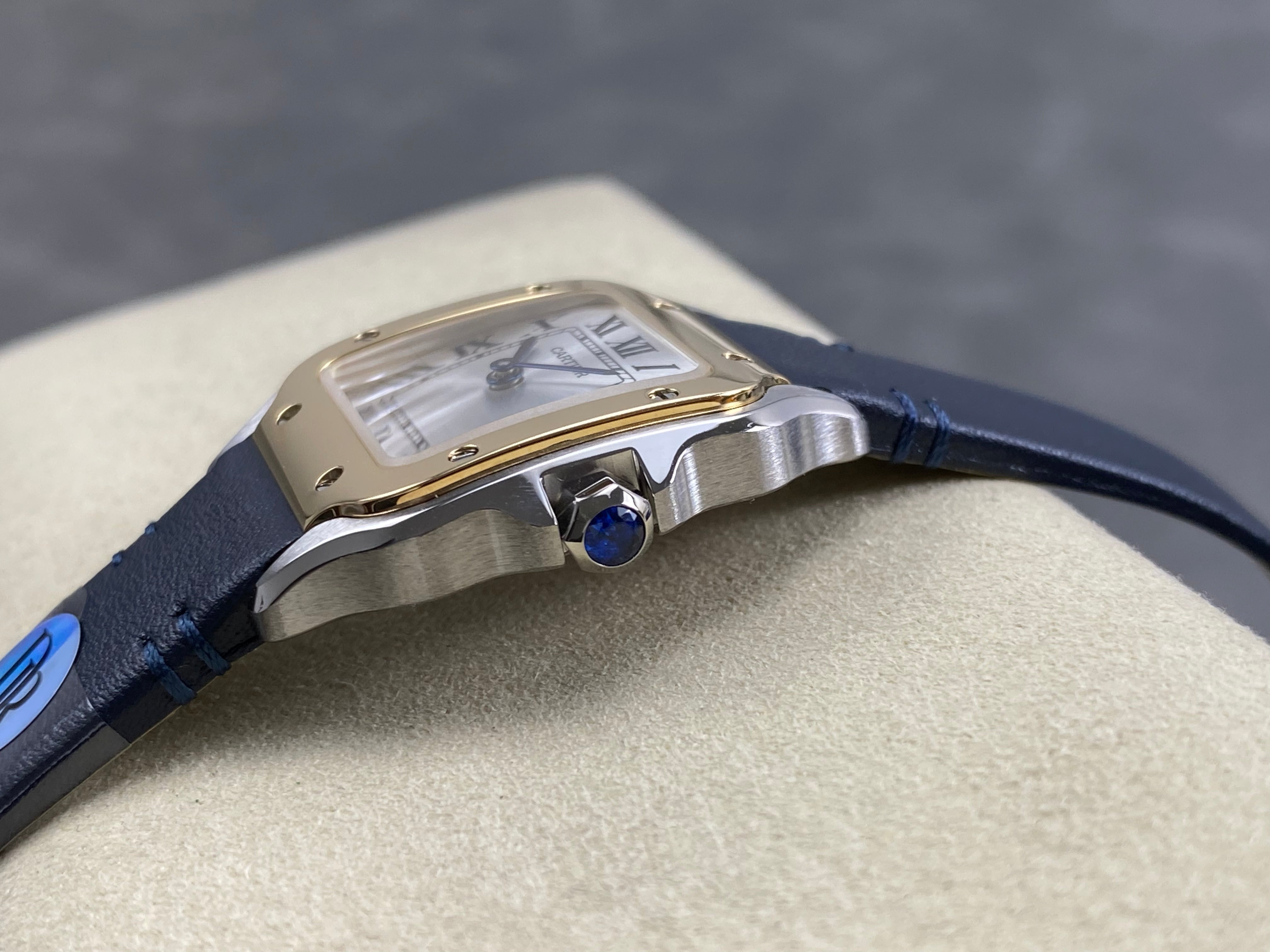 Cartier Santos 35mm White Dial Navy Blue Leather