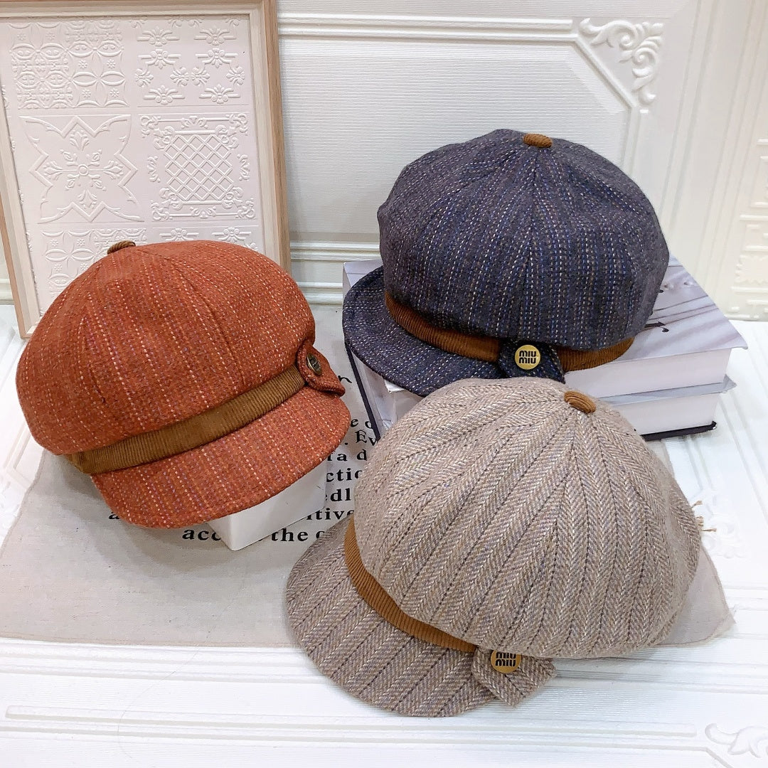 Miu Miu Retro Plaid Newsboy Cap 215958