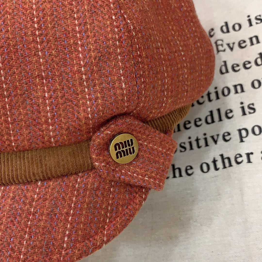 Miu Miu Retro Plaid Newsboy Cap 215958