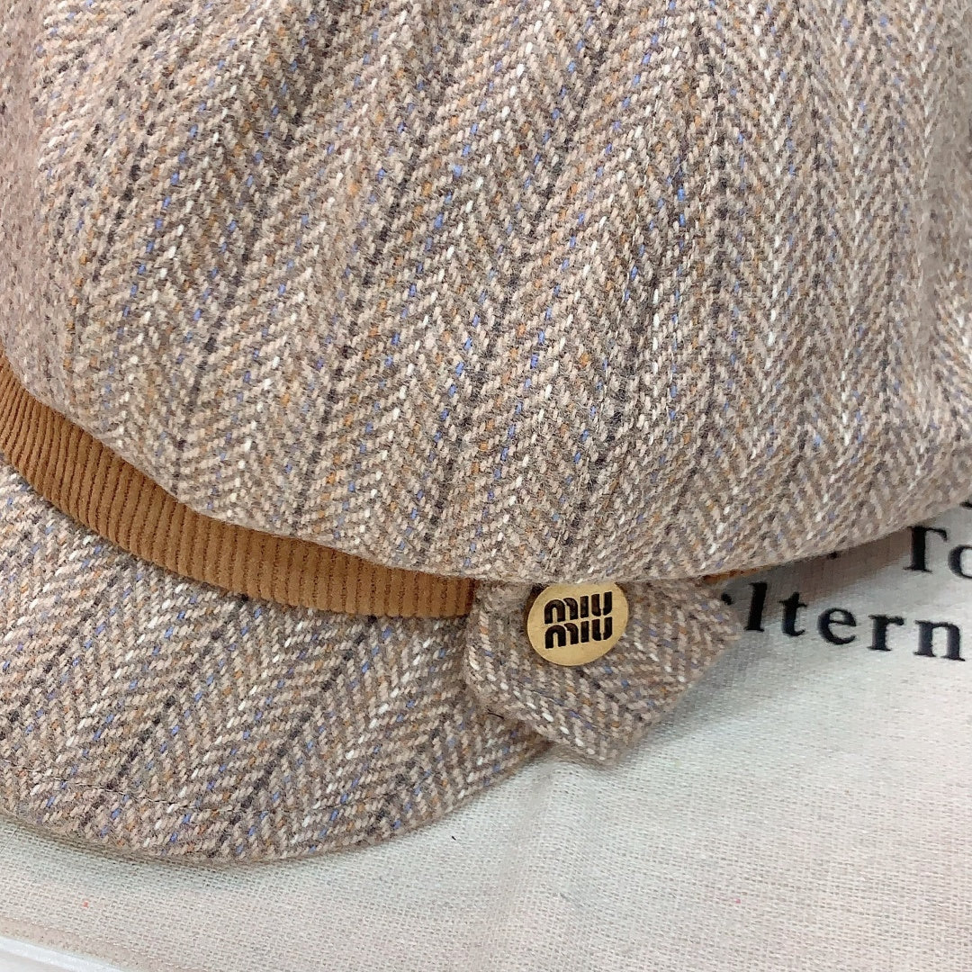 Miu Miu Retro Plaid Newsboy Cap 215958