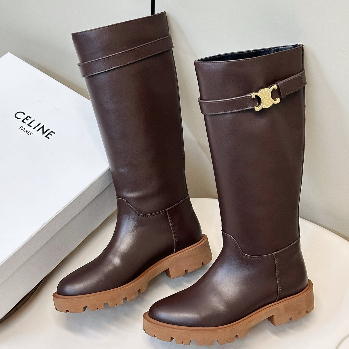 Celine 2026 Buckle Platform Boots Calfskin 986387