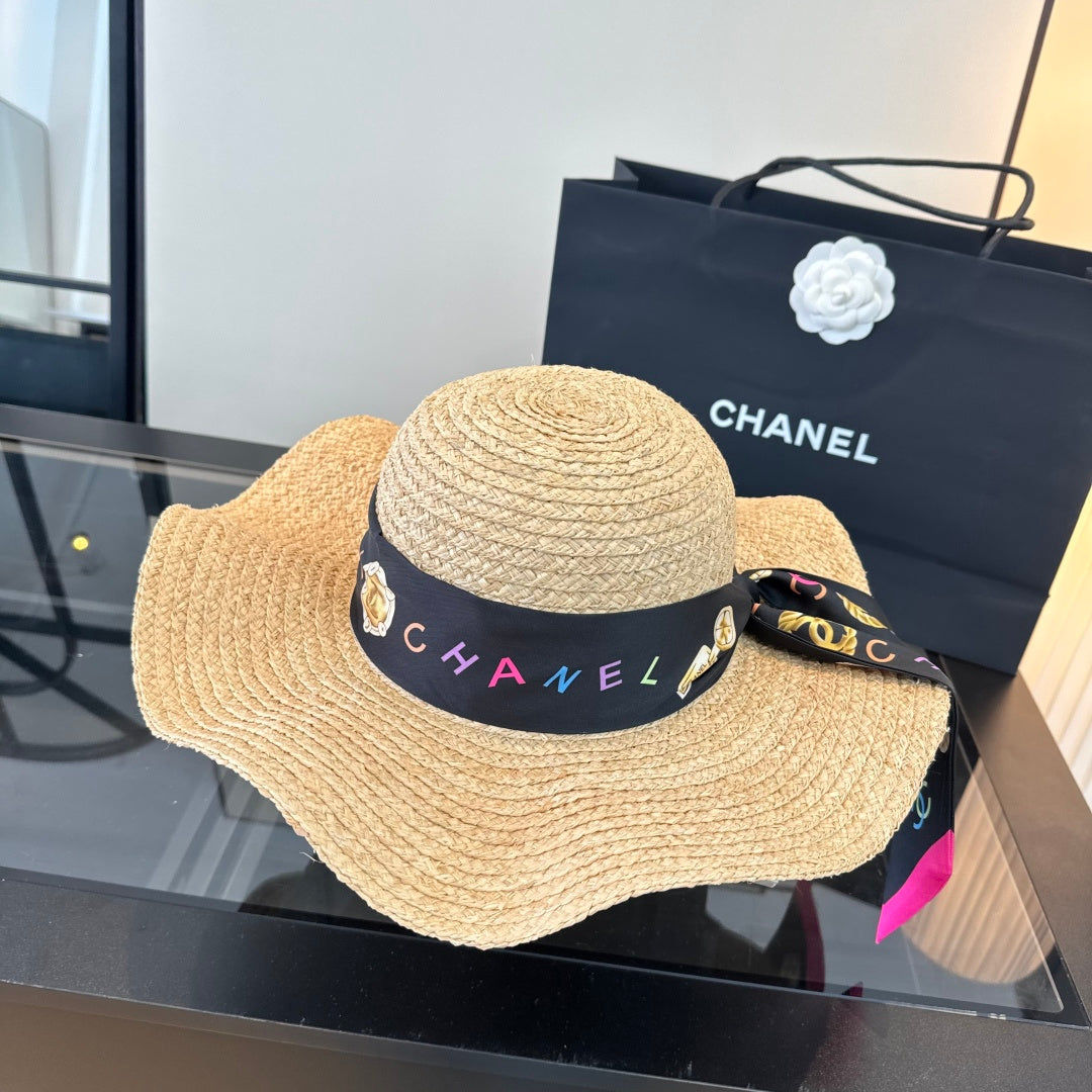 Chanel Straw Hat With Silk Ribbon 323571