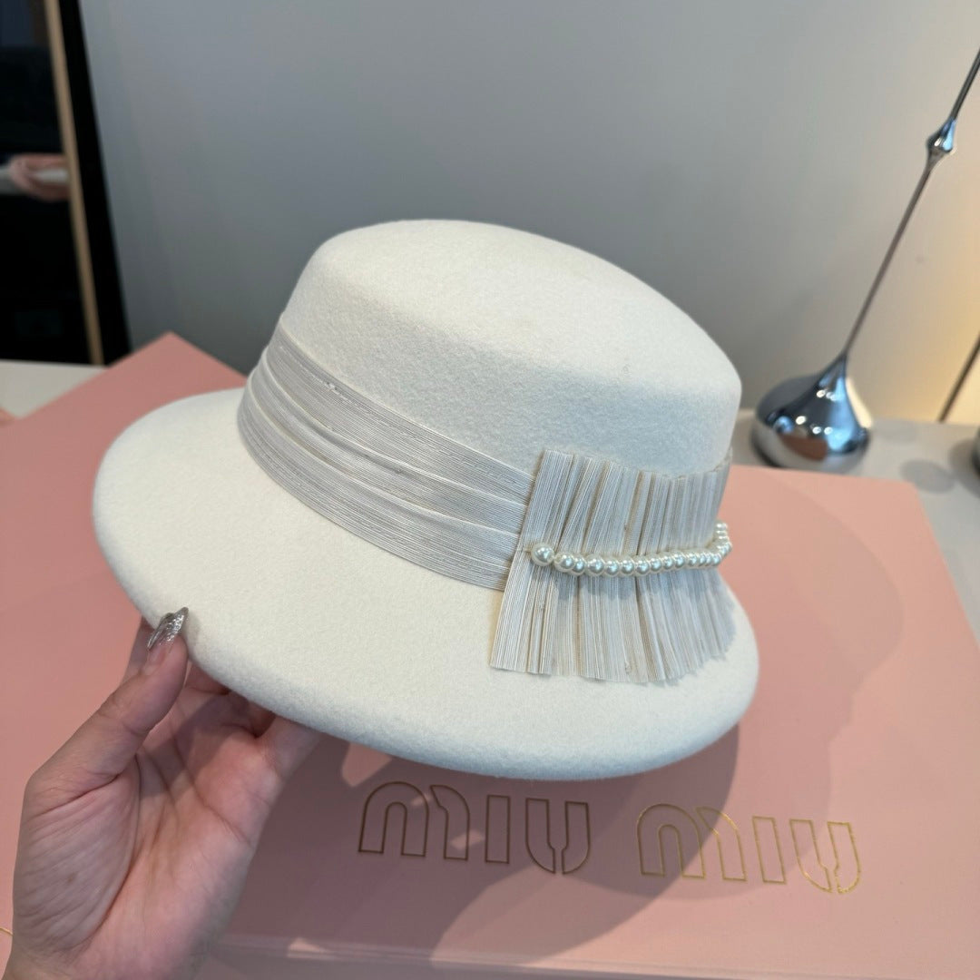 Miumiu Pearl Bead Embellishments Hat 425561
