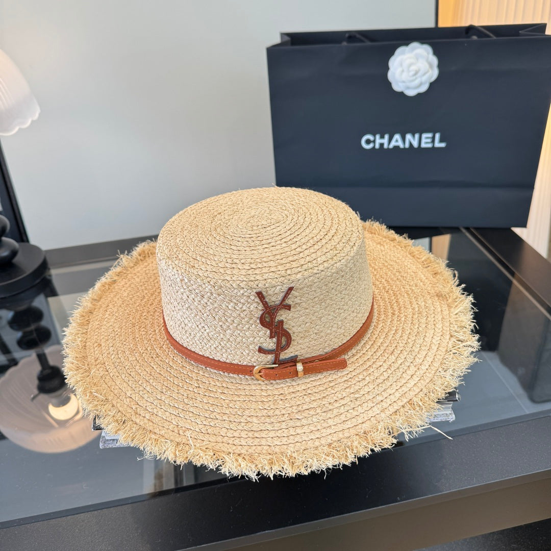 YSL Flat-top Straw Hat 412983