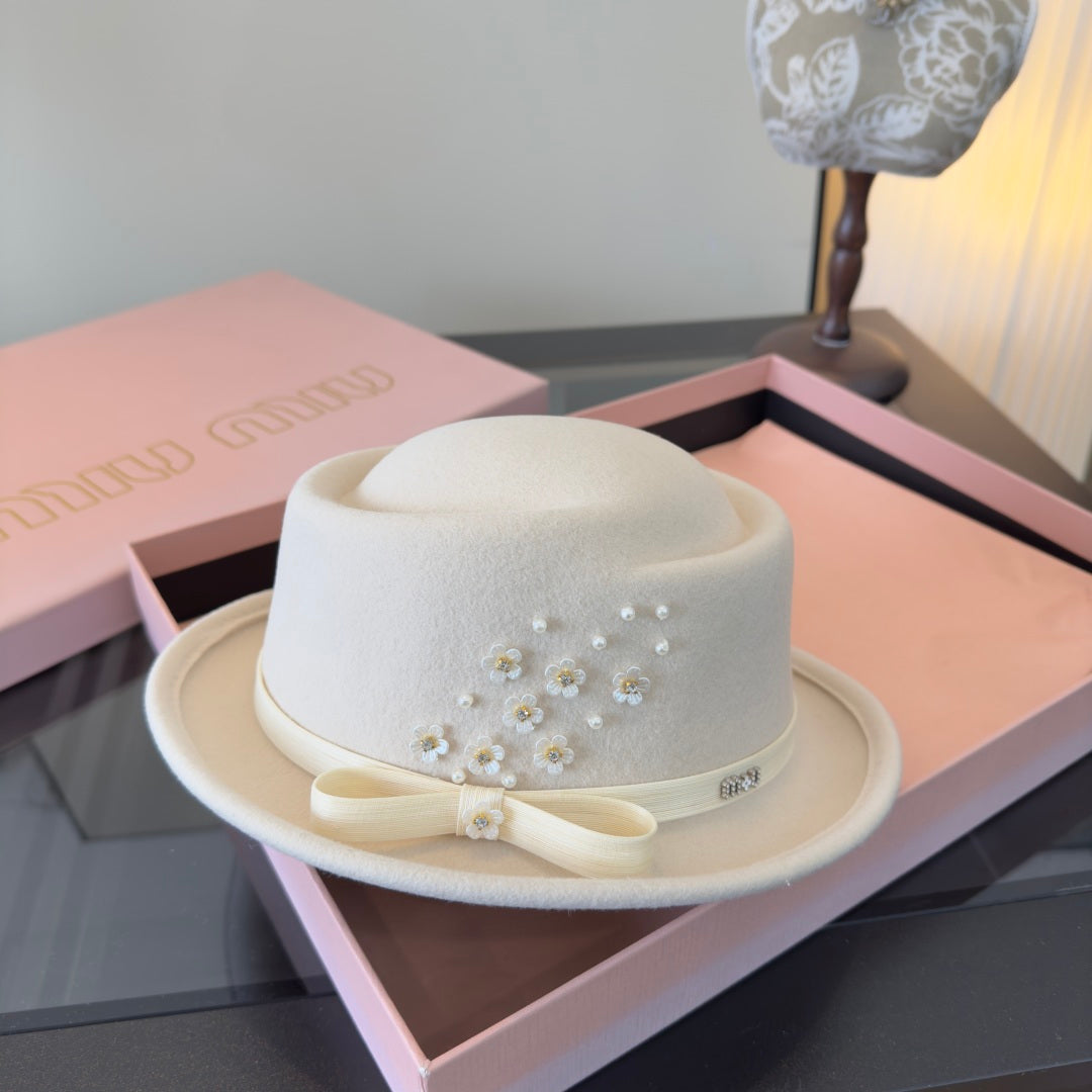 Miumiu Felt Hat With Ribbon And Flower 477646