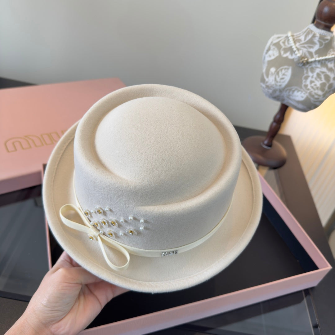 Miumiu Felt Hat With Ribbon And Flower 477646