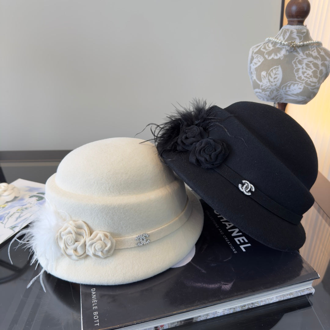 Chanel Camellia Flower Felt Hat 477653