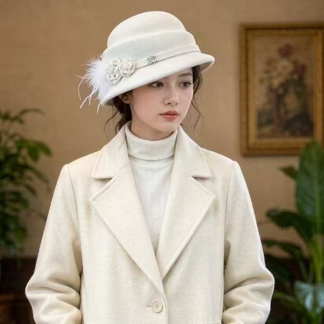 Chanel Camellia Flower Felt Hat 477653