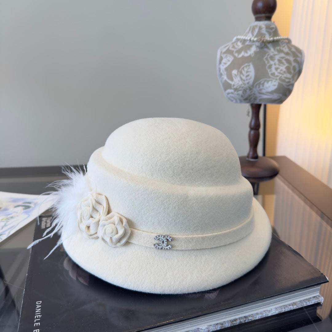 Chanel Camellia Flower Felt Hat 477653