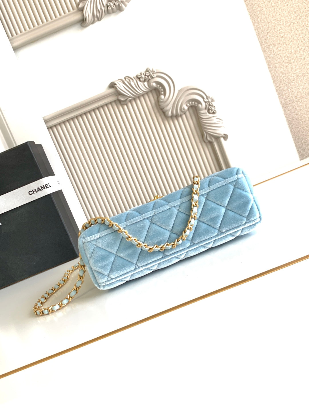 cc 24a nano 19cm kelly shopper bag light blue velvet