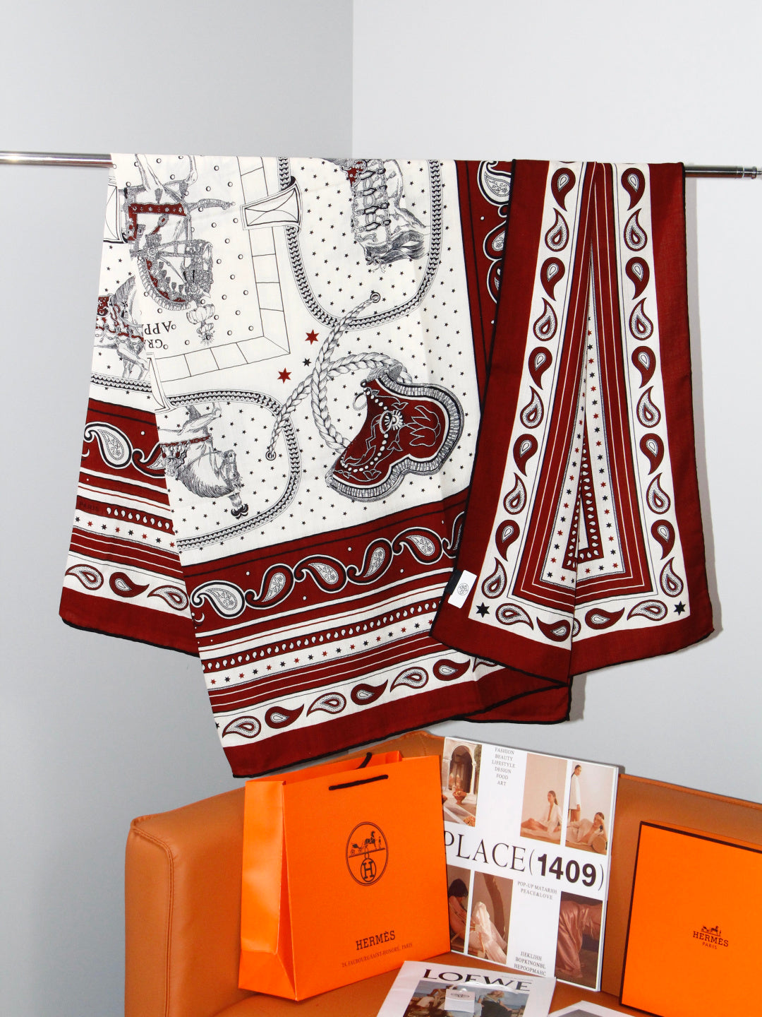Hermès 2026 Grand Apparat Bandana Scarf 140cm Red Cashmere And Silk 218155