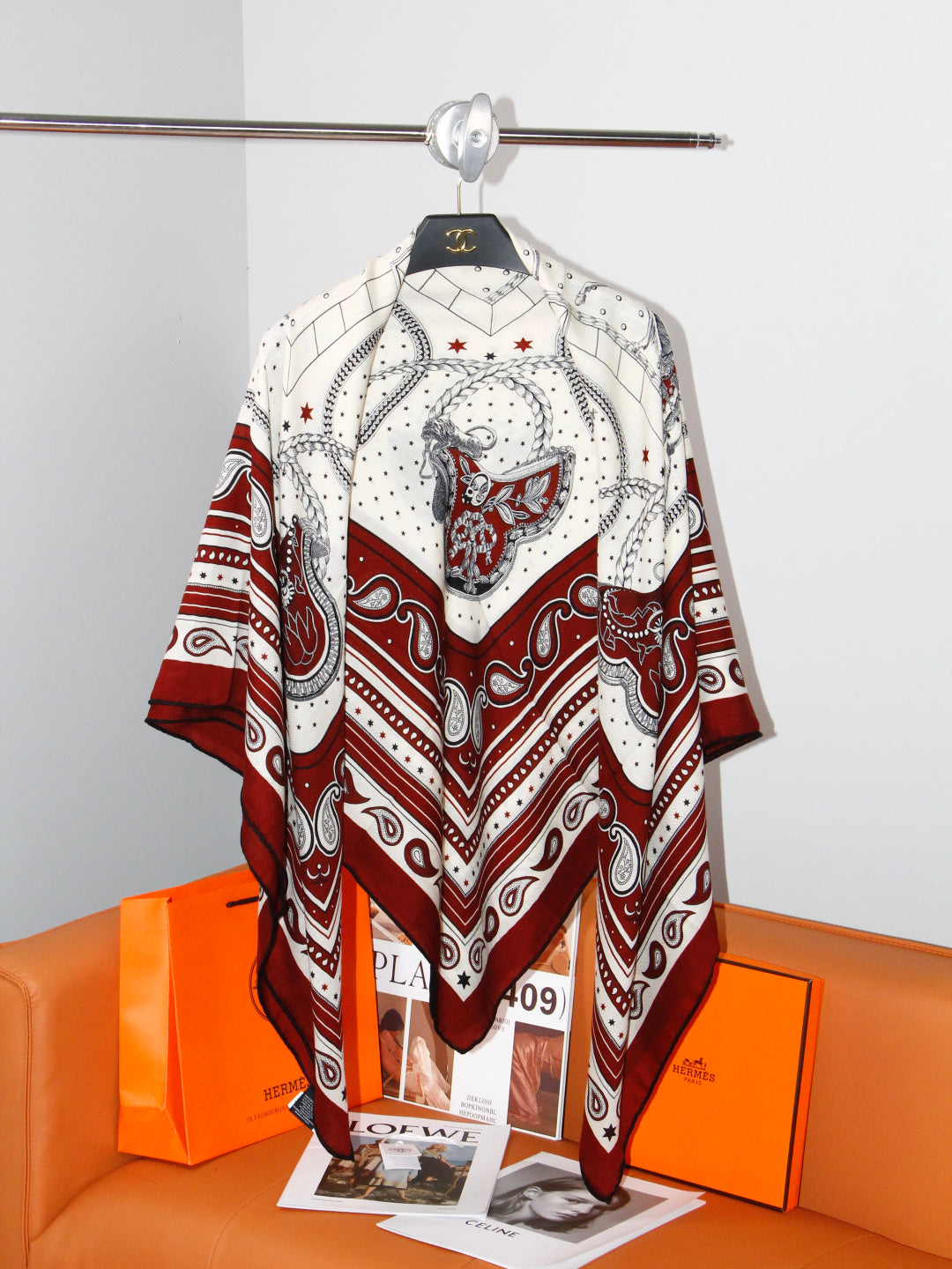Hermès 2026 Grand Apparat Bandana Scarf 140cm Red Cashmere And Silk 218155