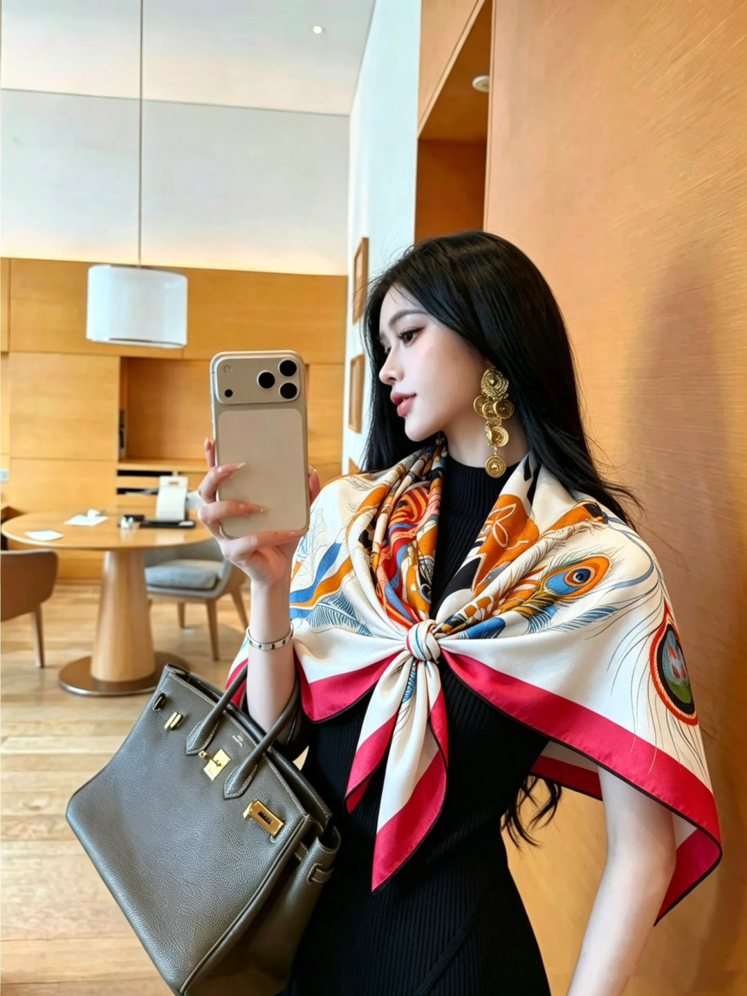 Hermès 2026 Cheval Masque Shawl Scarf 90cm Pink Cashmere 218140