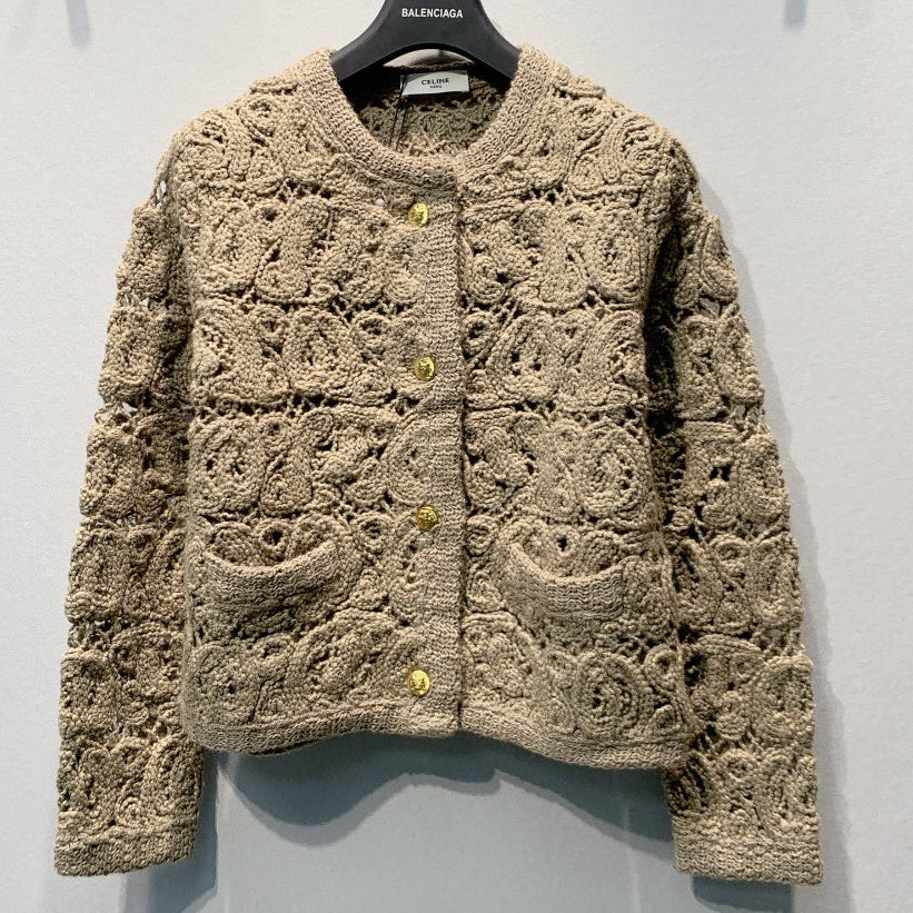 Celine 2026 Crochet Cardigan Brown Wool 406211