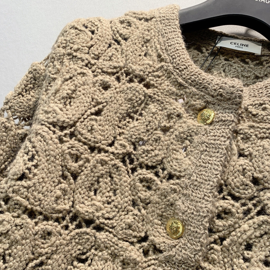 Celine 2026 Crochet Cardigan Brown Wool 406211
