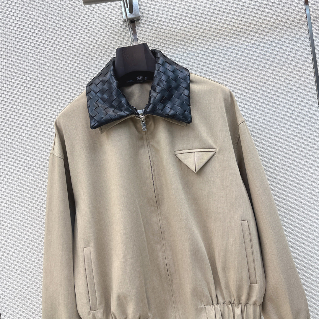 Bottega Veneta 2026 Intrecciato Blouson Jacket Beige Cotton 368012