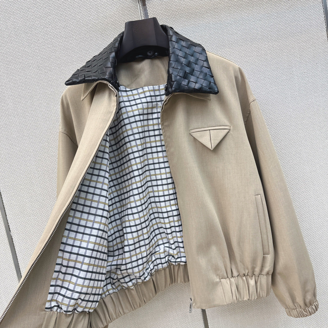 Bottega Veneta 2026 Intrecciato Blouson Jacket Beige Cotton 368012
