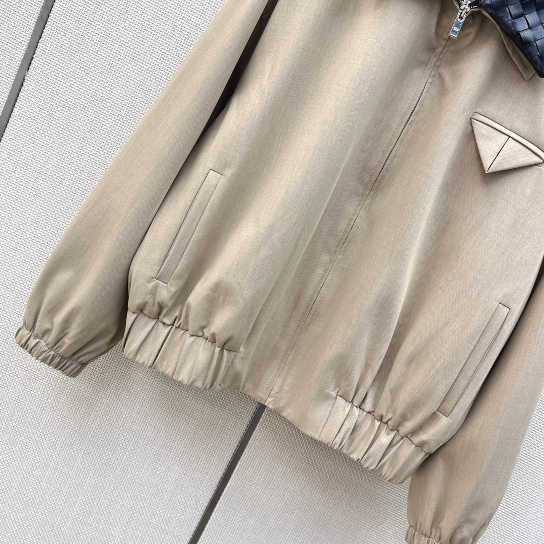Bottega Veneta 2026 Intrecciato Blouson Jacket Beige Cotton 368012