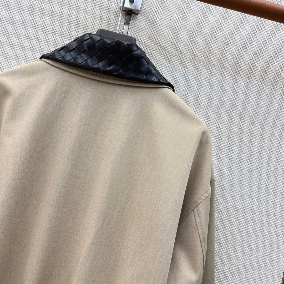 Bottega Veneta 2026 Intrecciato Blouson Jacket Beige Cotton 368012