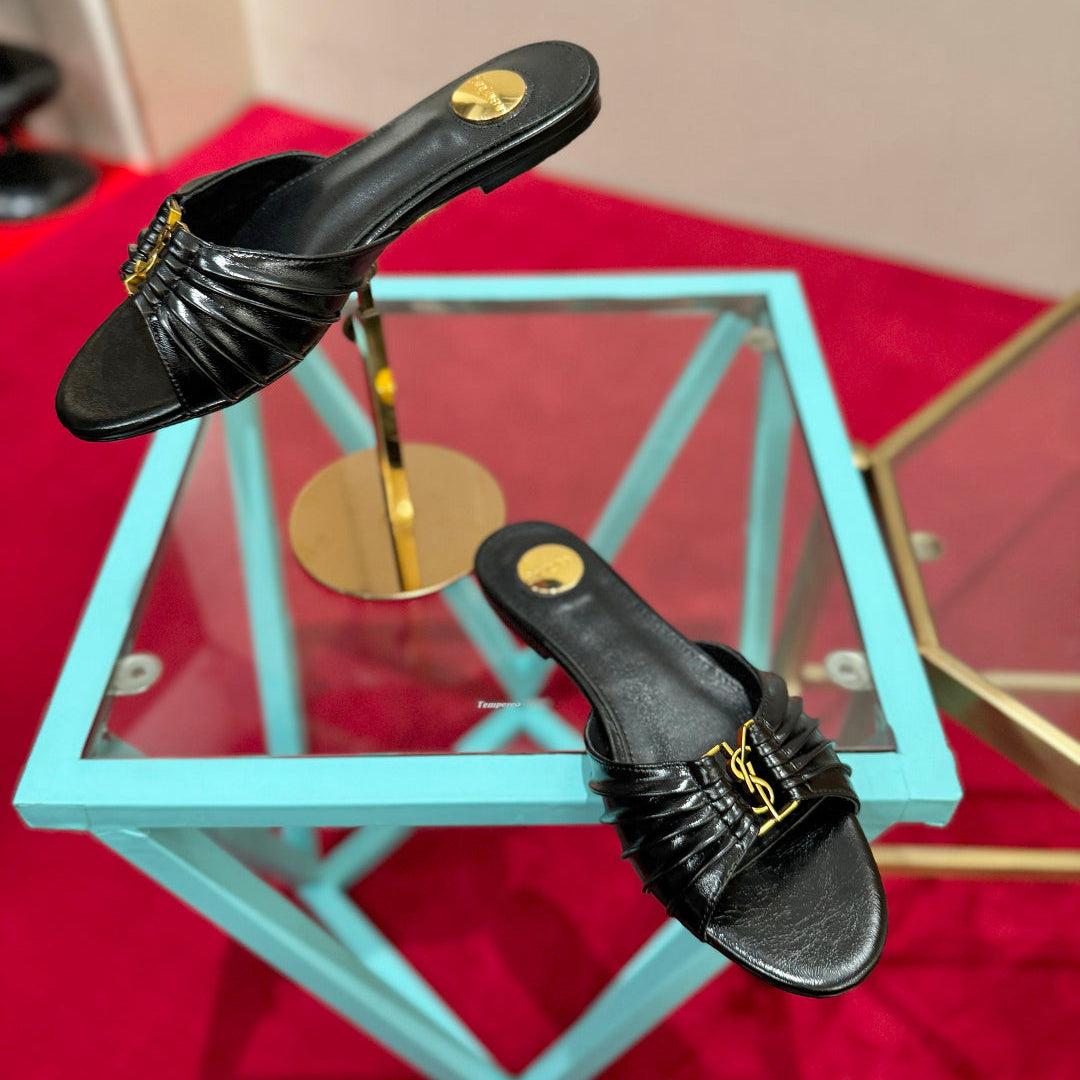YSL 2026 Mule Sandal Calfskin With Gold Logo 925308