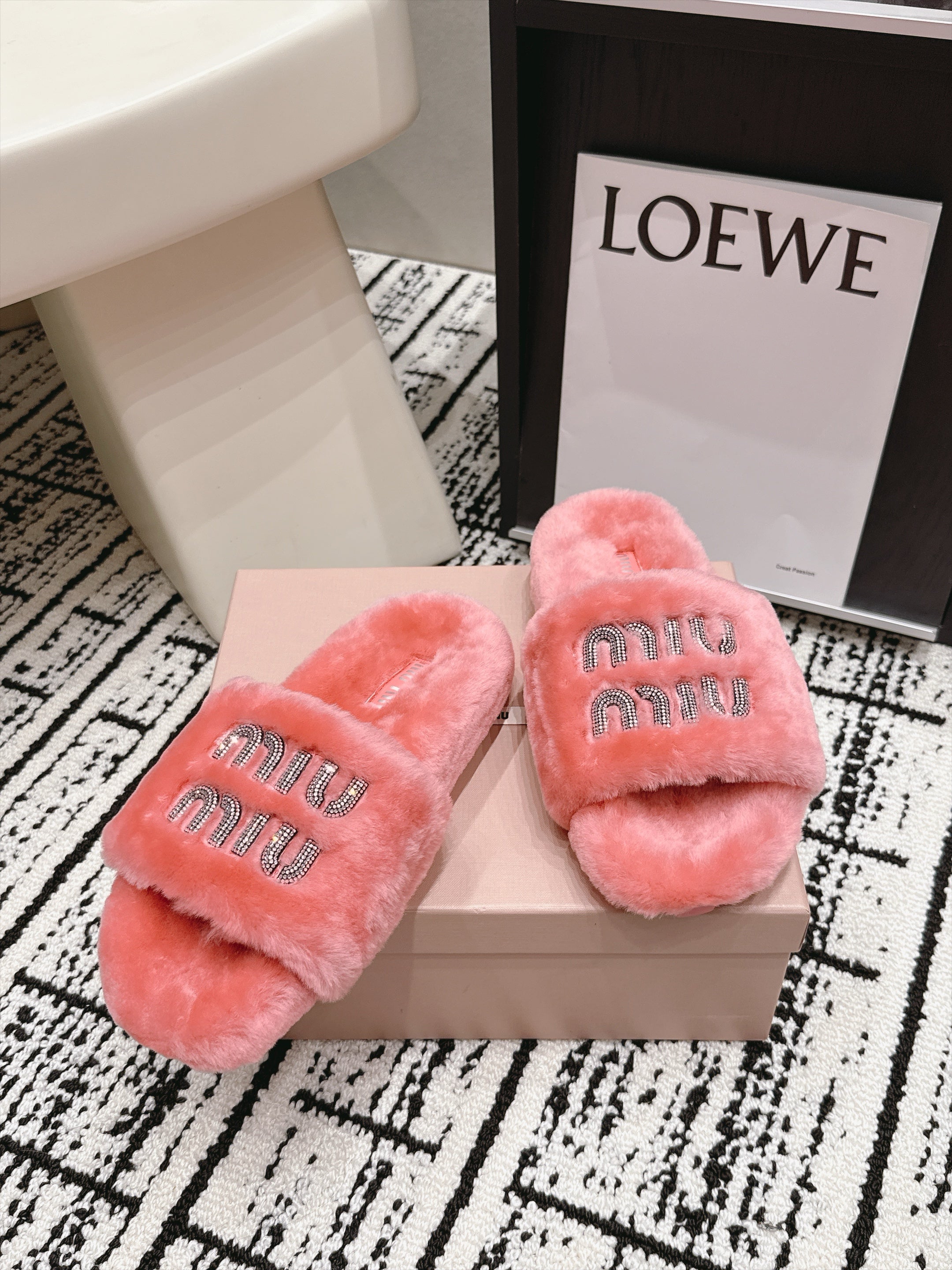 Miu Miu 2026 Crystal Logo Sandals Wool 990475