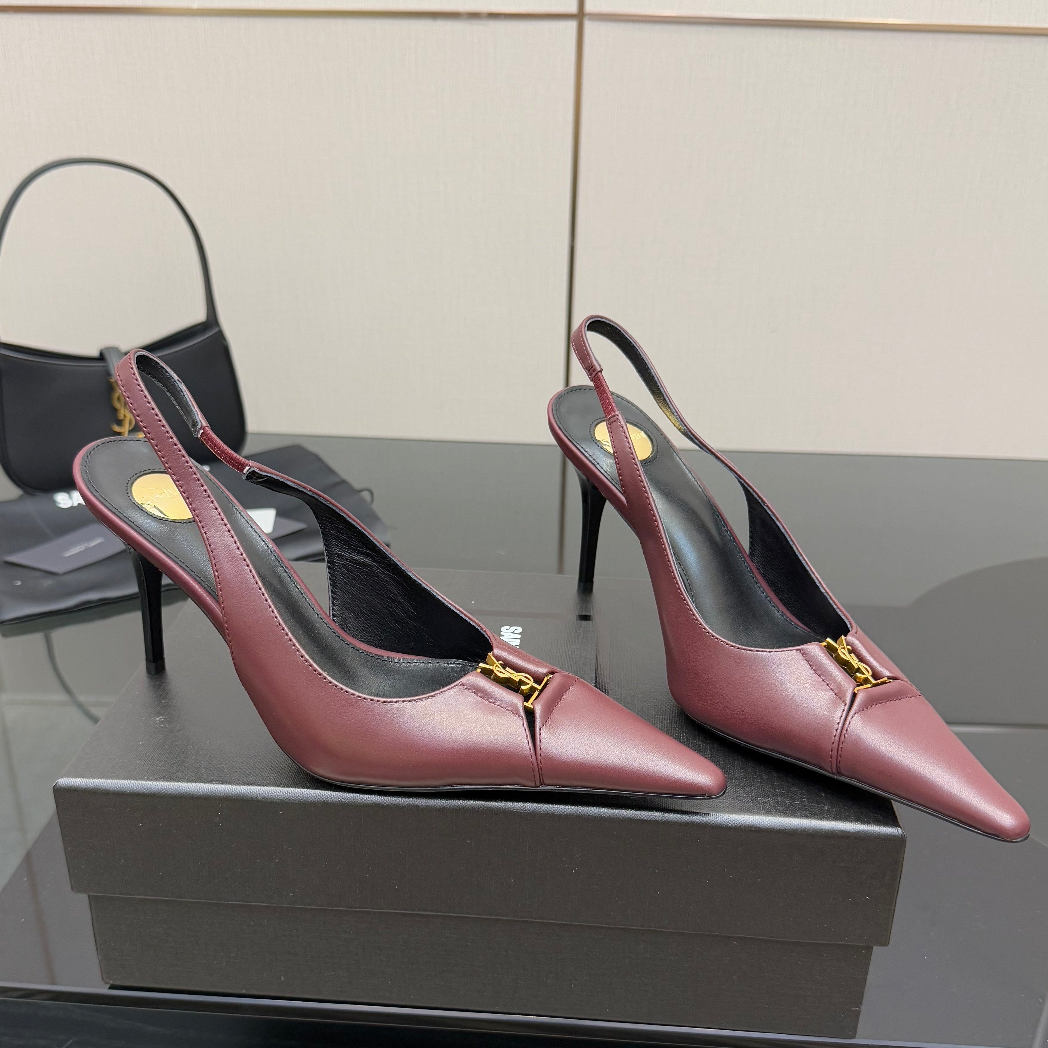 YSL 2025 Slingback Burgundy Cowhide 489913