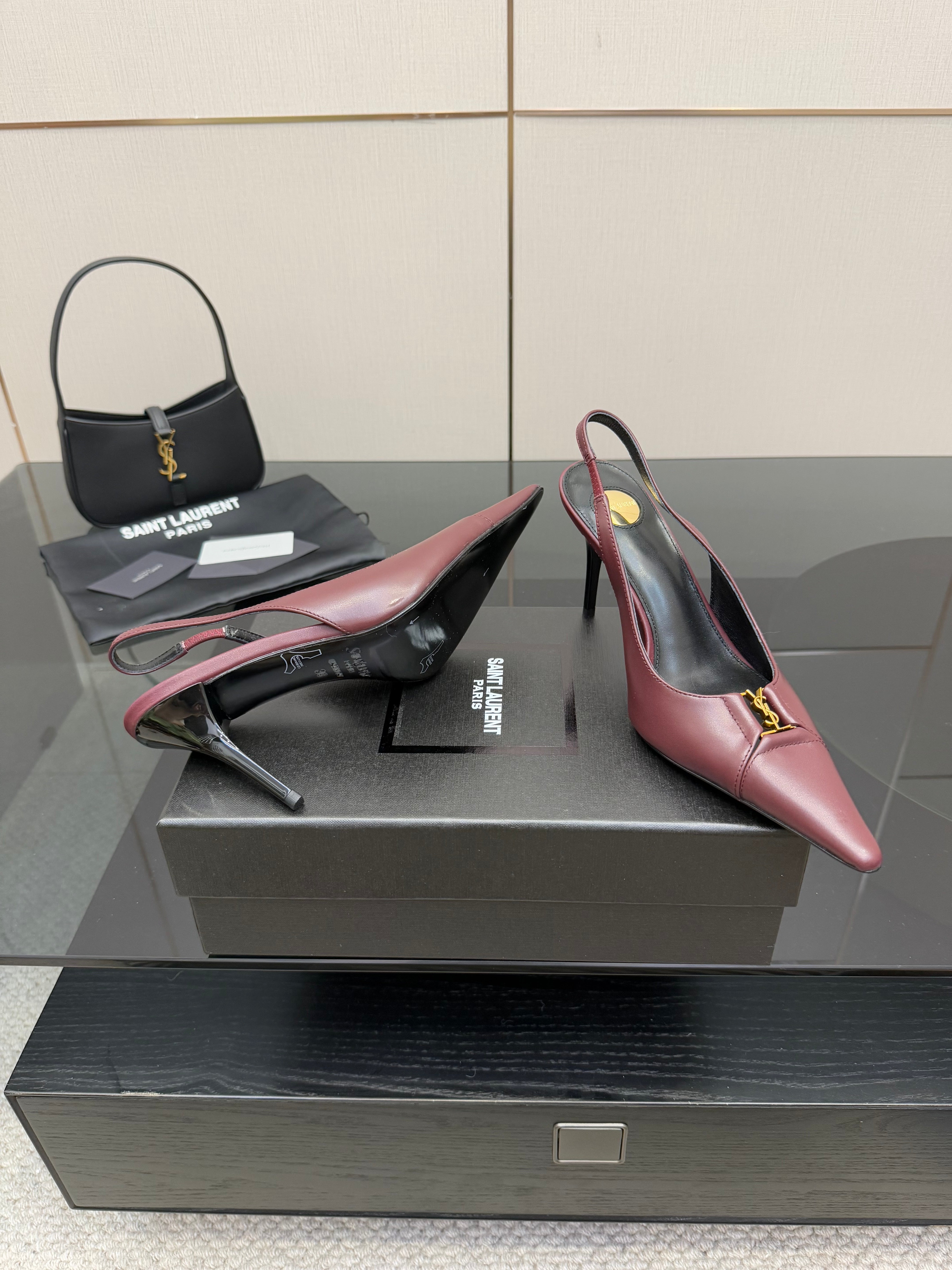 YSL 2025 Slingback Burgundy Cowhide 489913