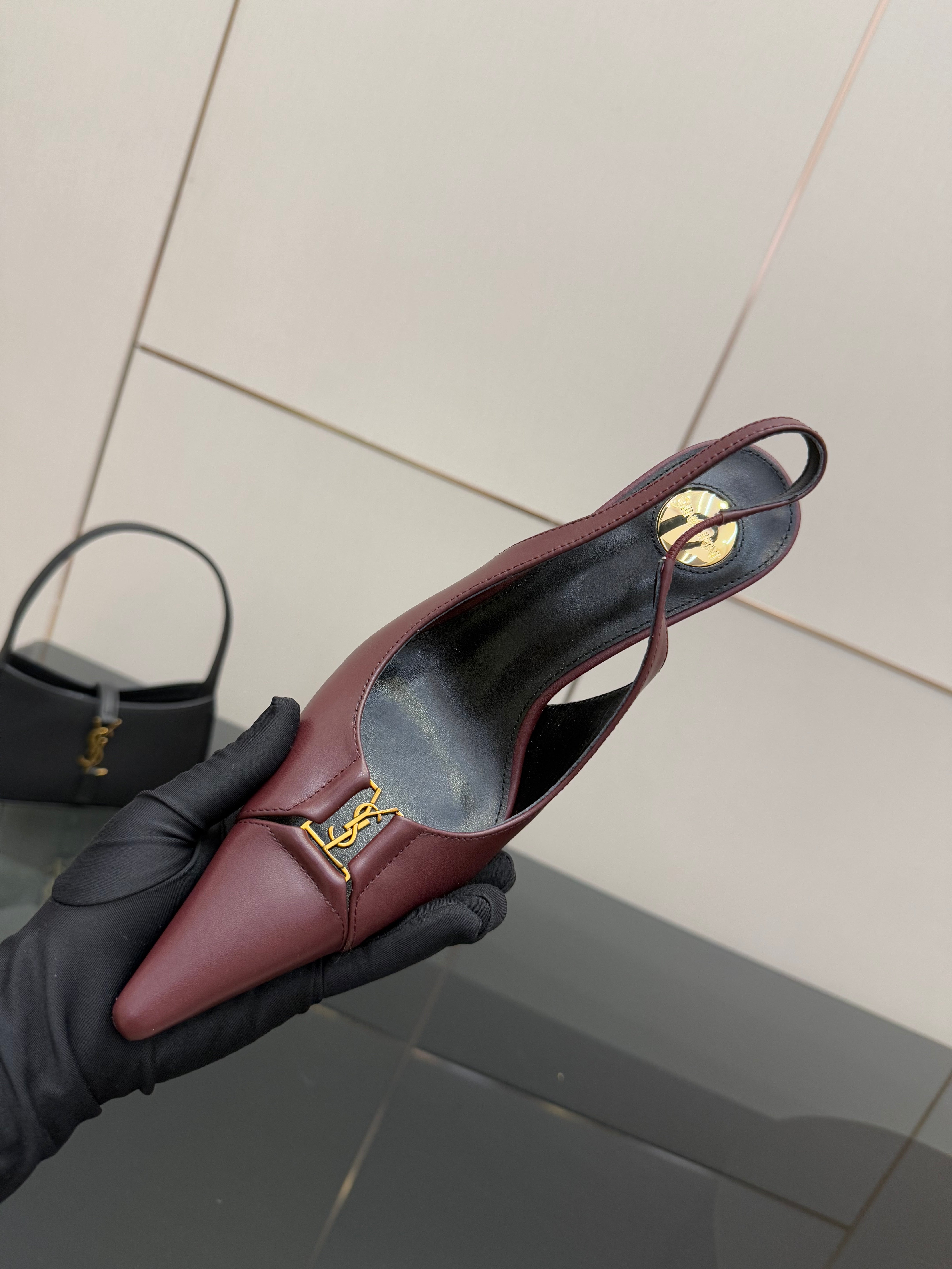 YSL 2025 Slingback Burgundy Cowhide 489913