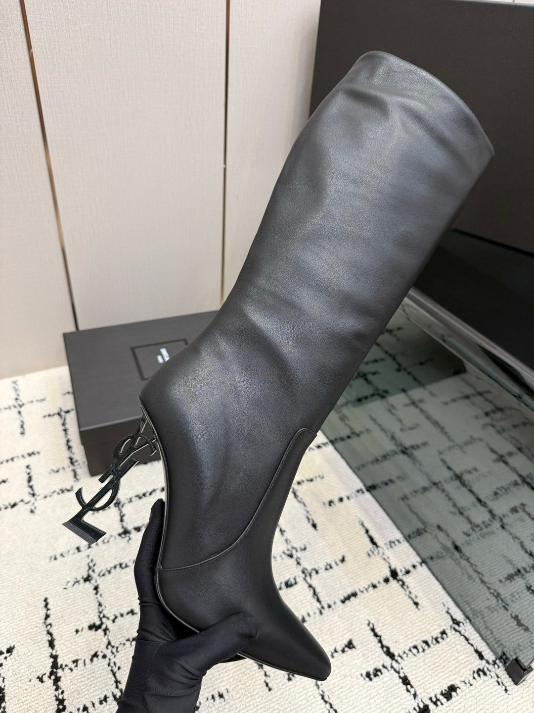 YSL 2026 Opyum Knee-High 100mm Cowhide 203342