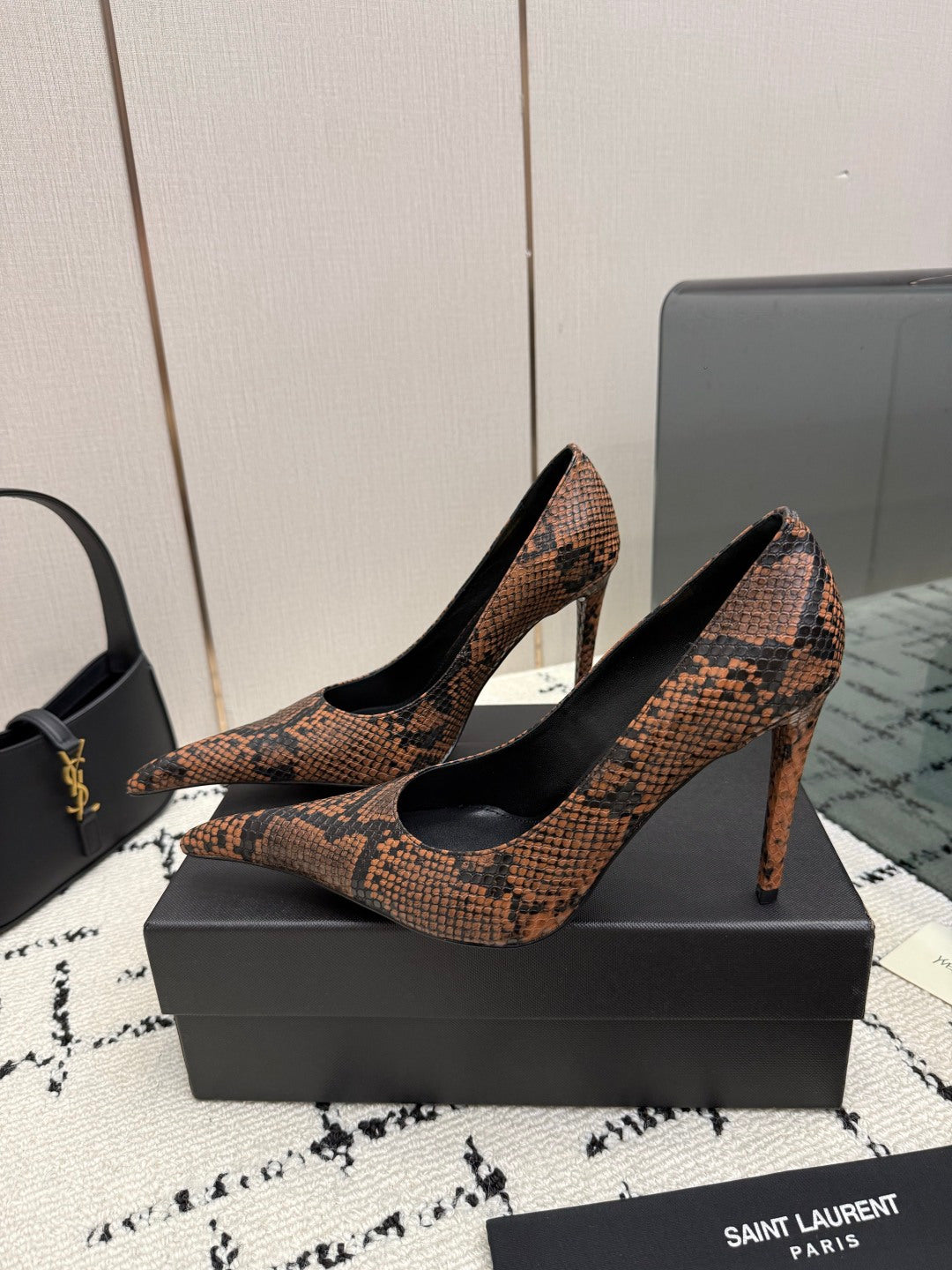 YSL 2026 Snakeskin Stiletto Pumps 105mm Leather