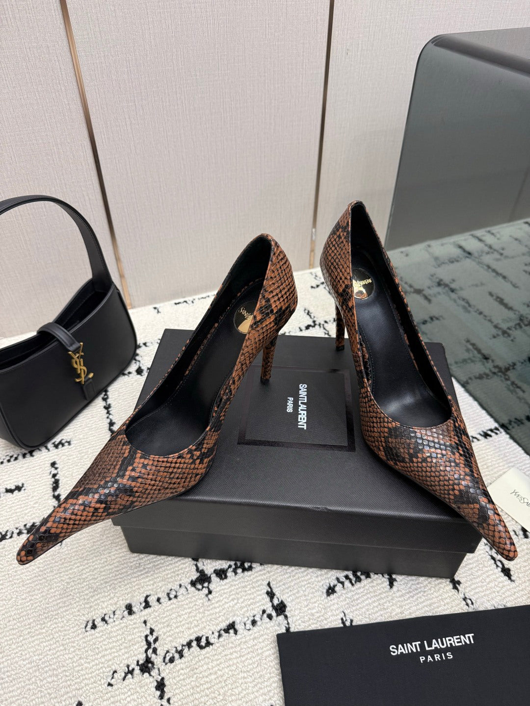 YSL 2026 Snakeskin Stiletto Pumps 105mm Leather