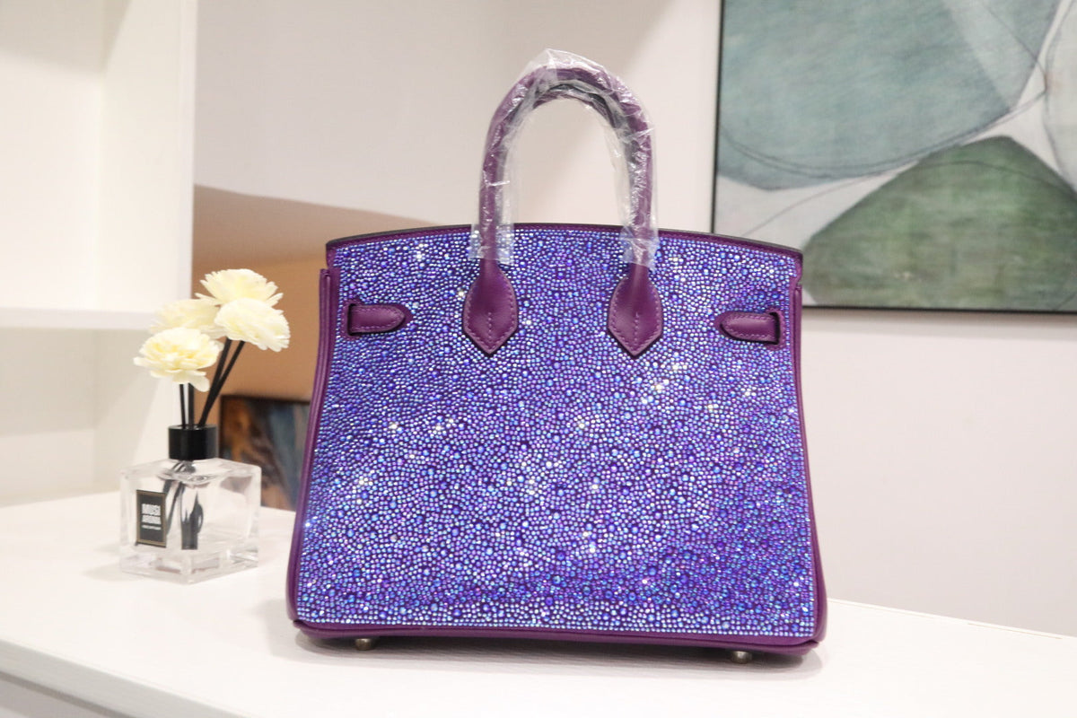 High-end Hermes 2026 Rhinestone-encrusted Birkin 30cm Purple Cowhide