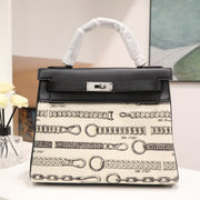 High-end Hermes 2026 Kelly 28cm Black Swift Leather/Canvas