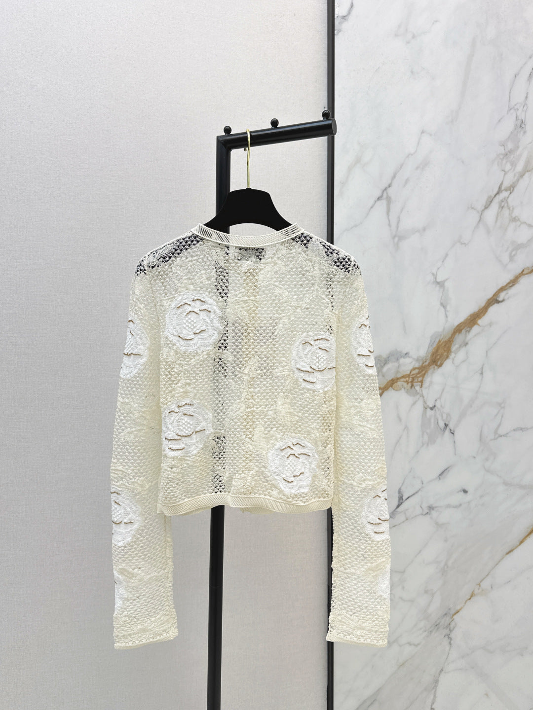 Chanel 2026 Lace Camellia Cardigan Cream Cotton Silk