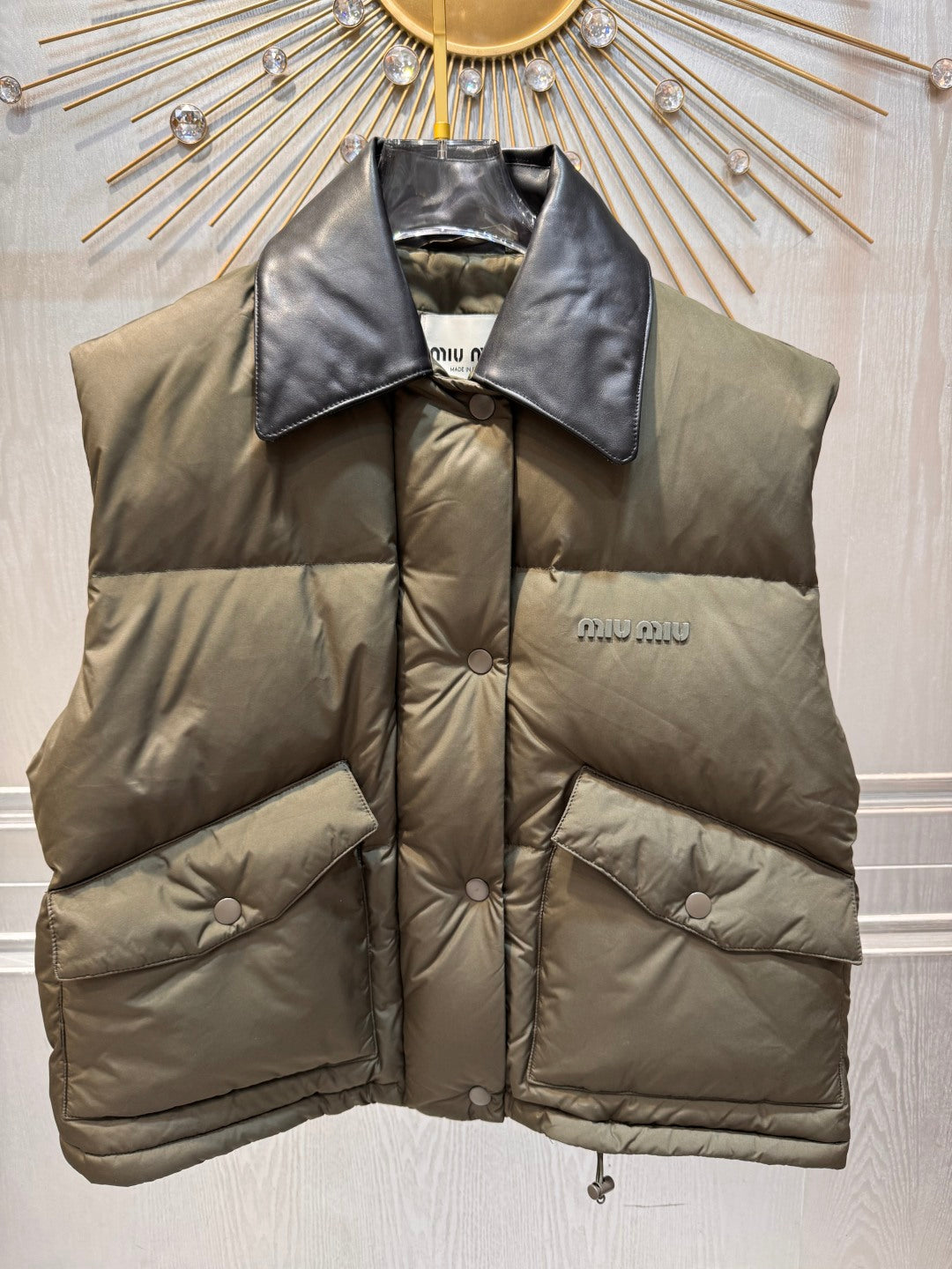 Miu Miu 25 Sleeveless Down Vest Olive Green Black Polyester