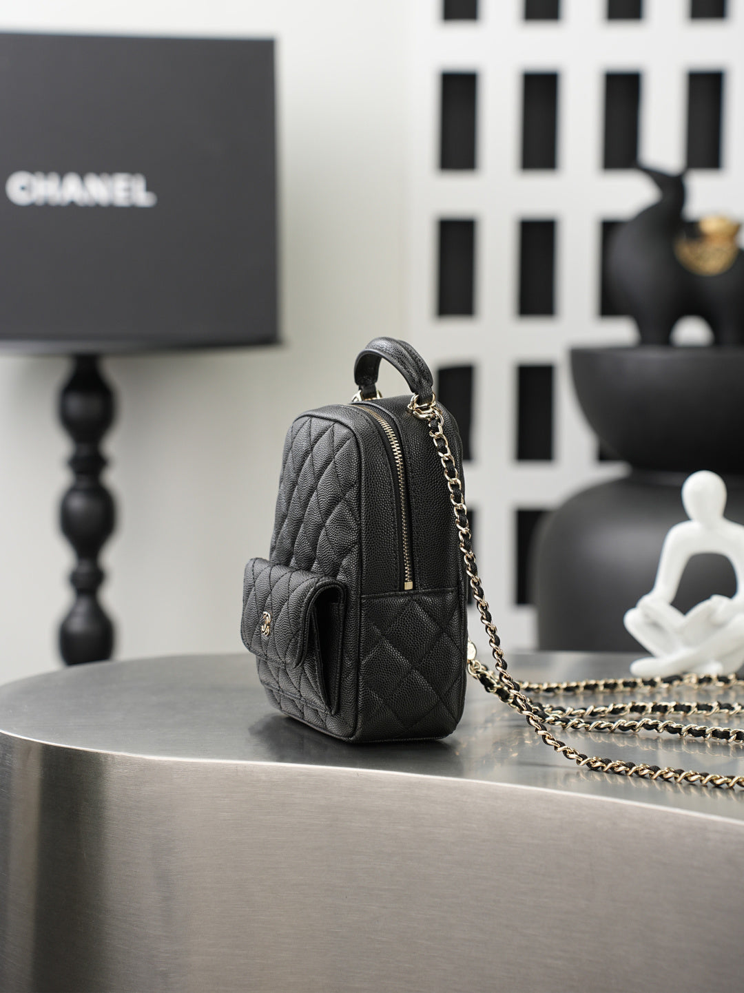 Chanel 2026 Mini Backpack 18cm Black And White leather