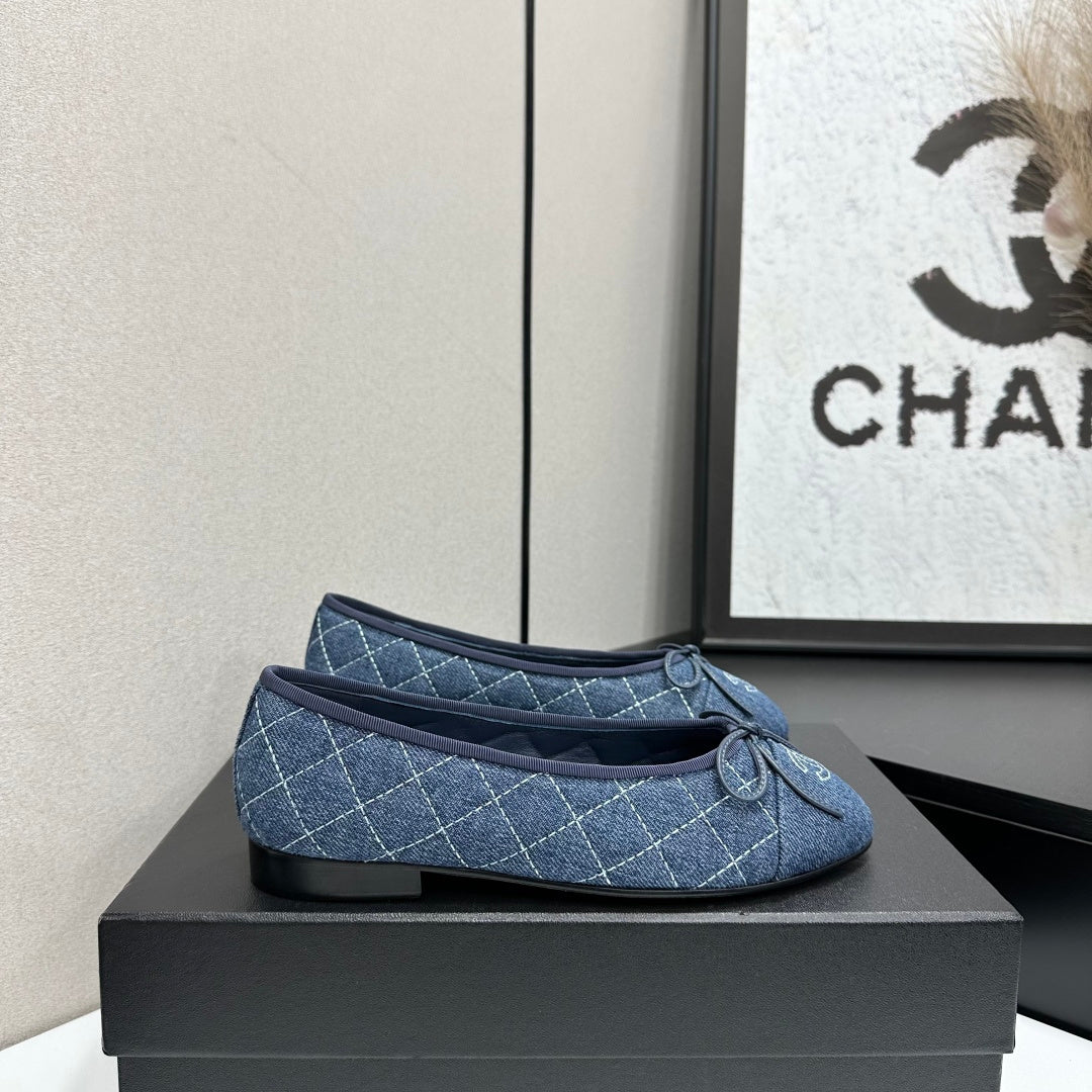 Chanel 2026 Ballet Flat Washed Blue Denim Fabric 674741