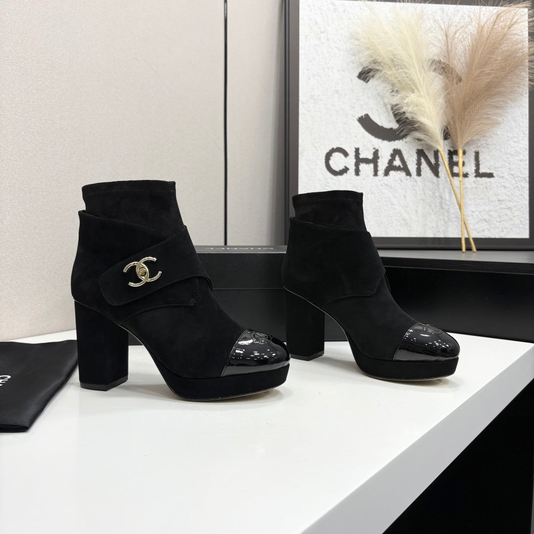 Chanel 2026 Chunky Heel Platform Boots 100mm Suede 193653
