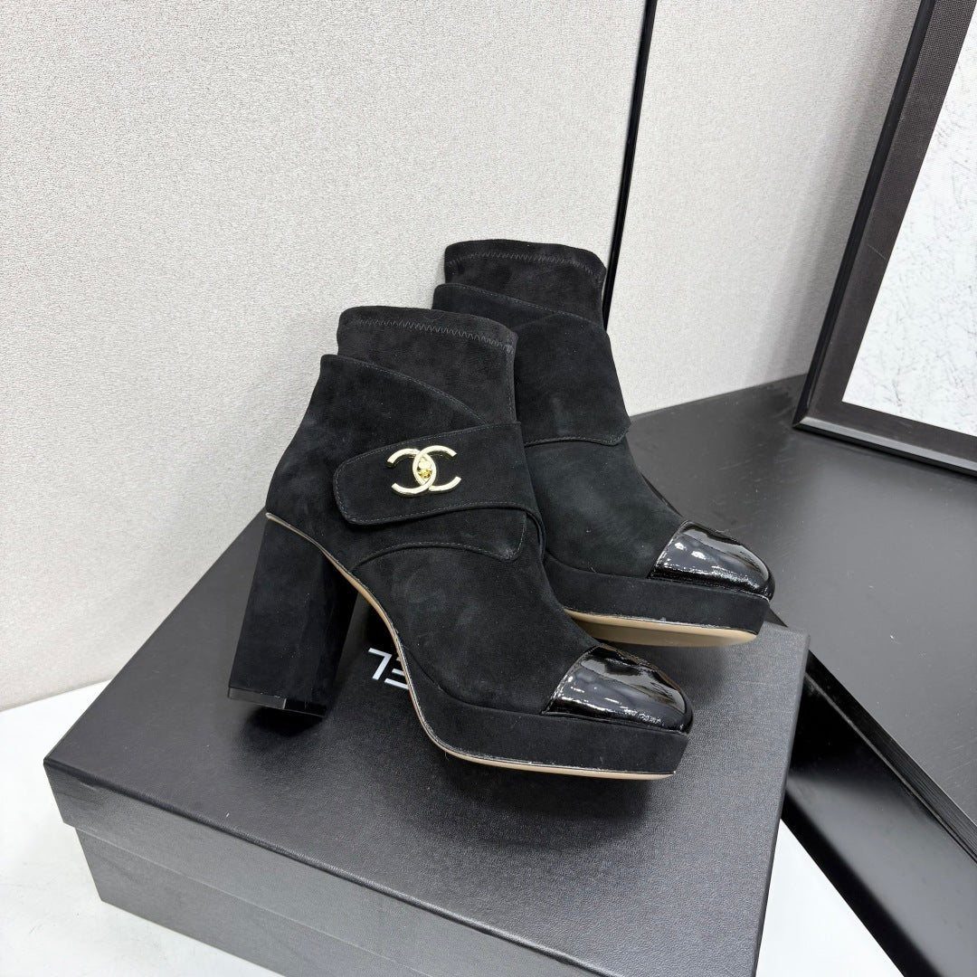 Chanel 2026 Chunky Heel Platform Boots 100mm Suede 193653