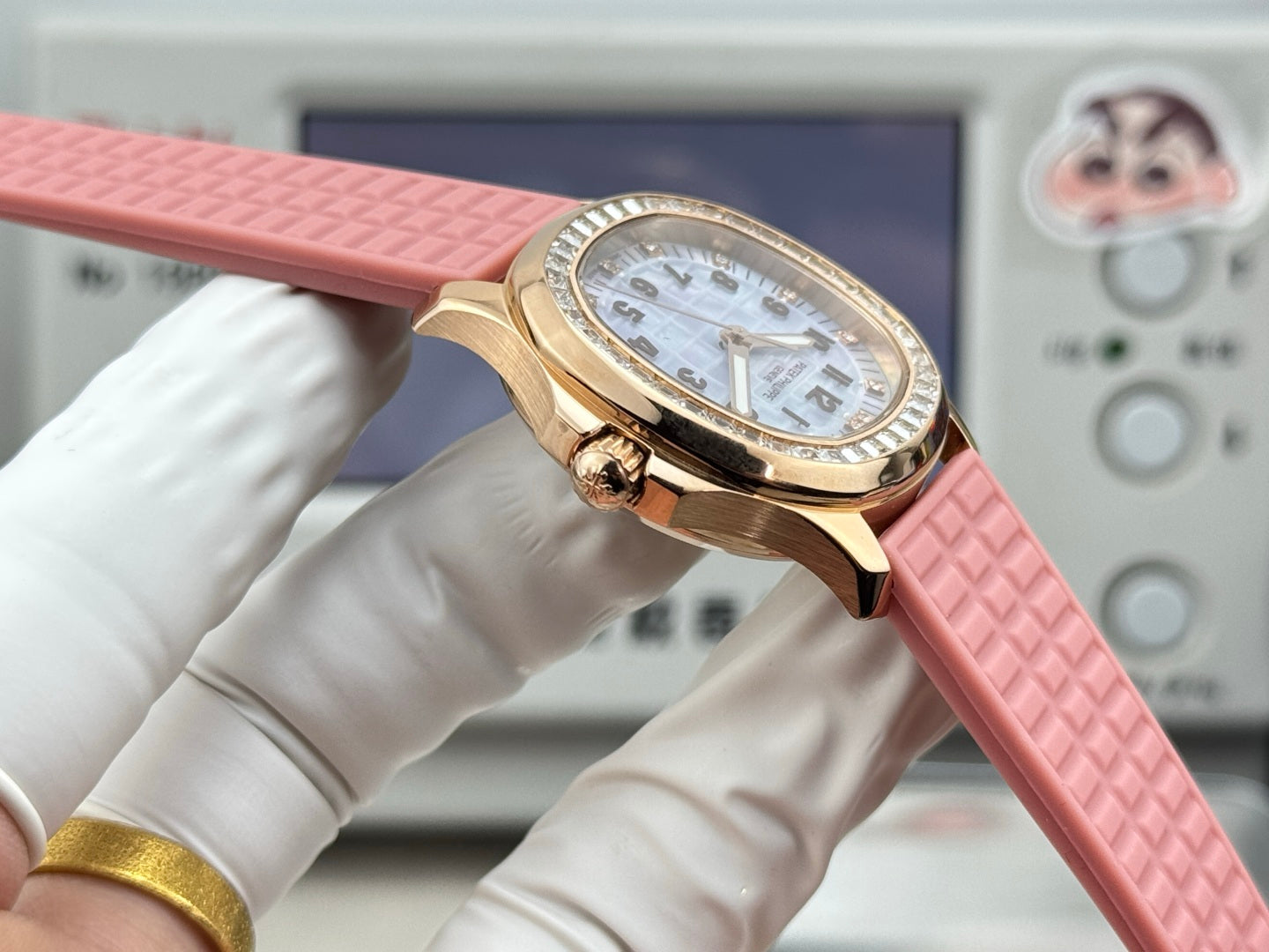Patek Philippe Aquanaut 36mm Pink Gold Case Diamond Dial Pink Rubber Strap