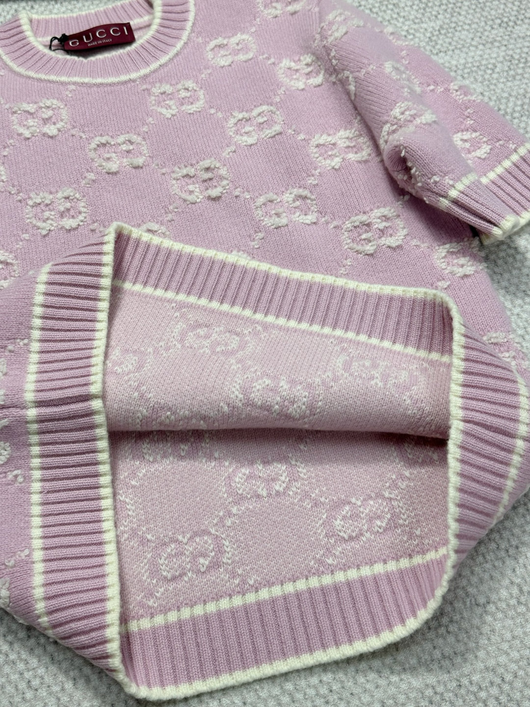 Gucci Knot Jacquard Knitted Short Sleeves Pink Wool