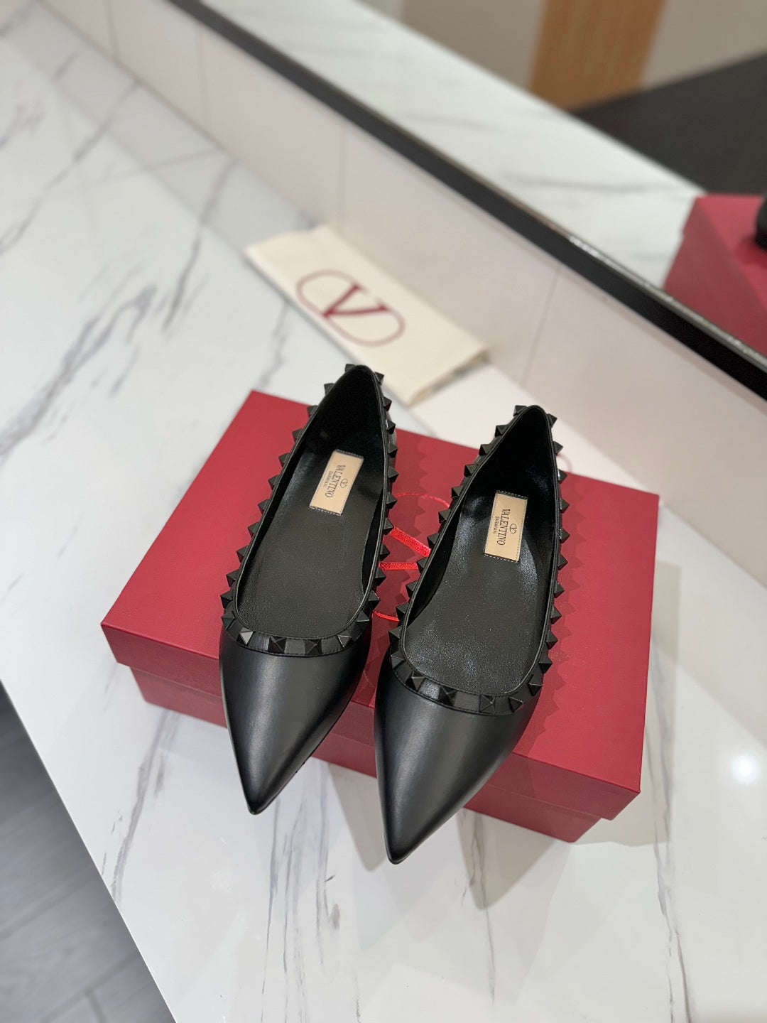 VT Rockstud Ballet Flat Black Goatskin 351986