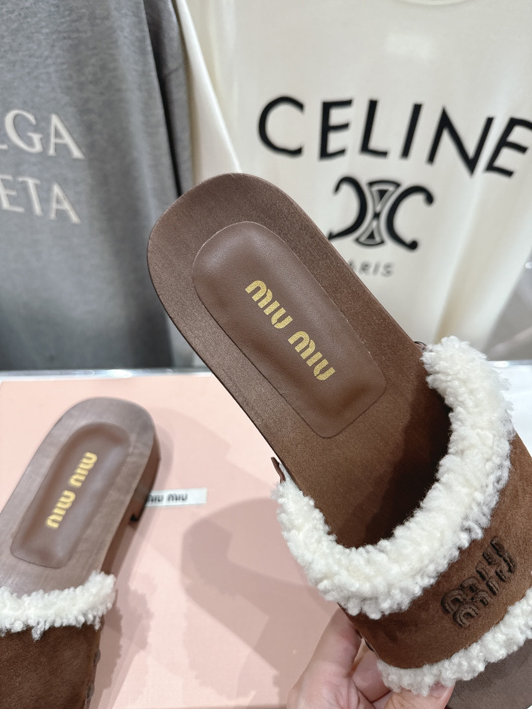 Miu Miu 2026 Faux Fur Trim Sandals Suede 151086