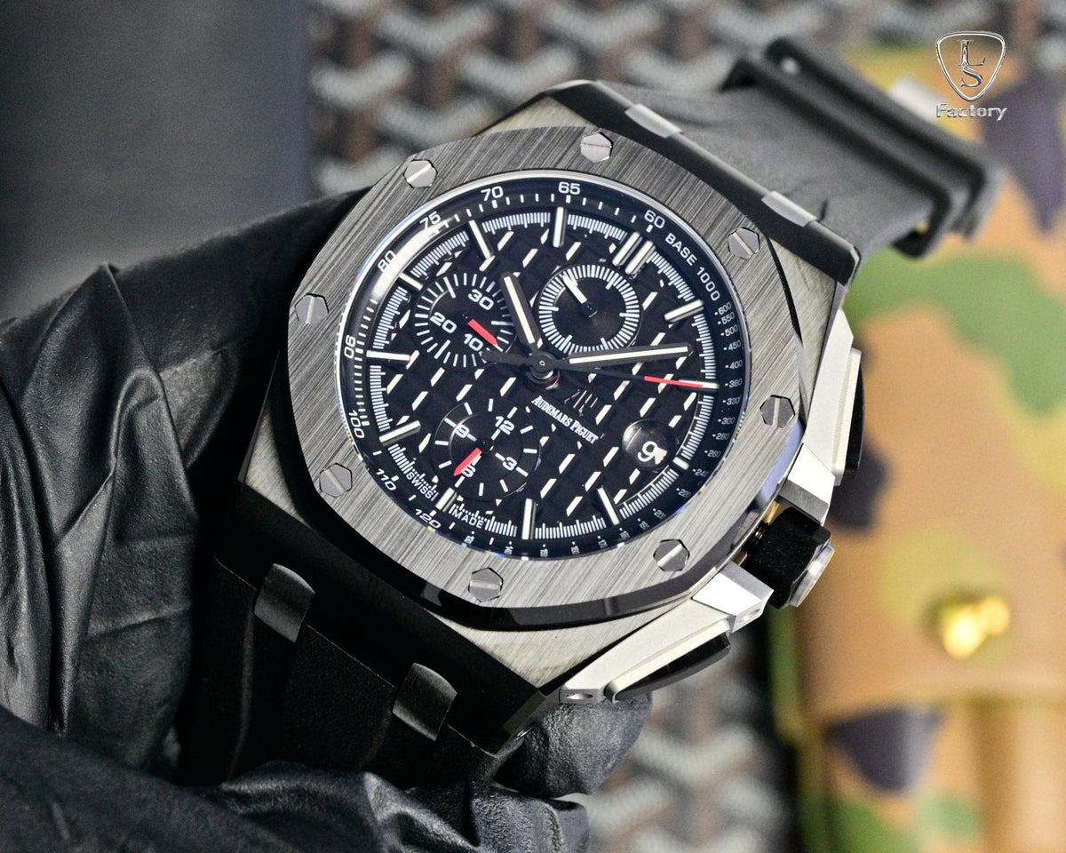 Audemars Piguet Royal Oak Chronograph 41mm Black Case Dial Black Rubber Strap