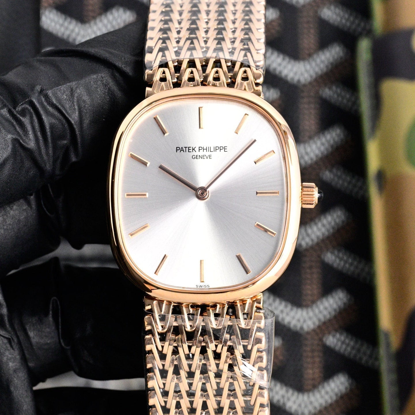 Patek Philippe Golden Ellipse 27mm Silver Dial Rose Gold Strap