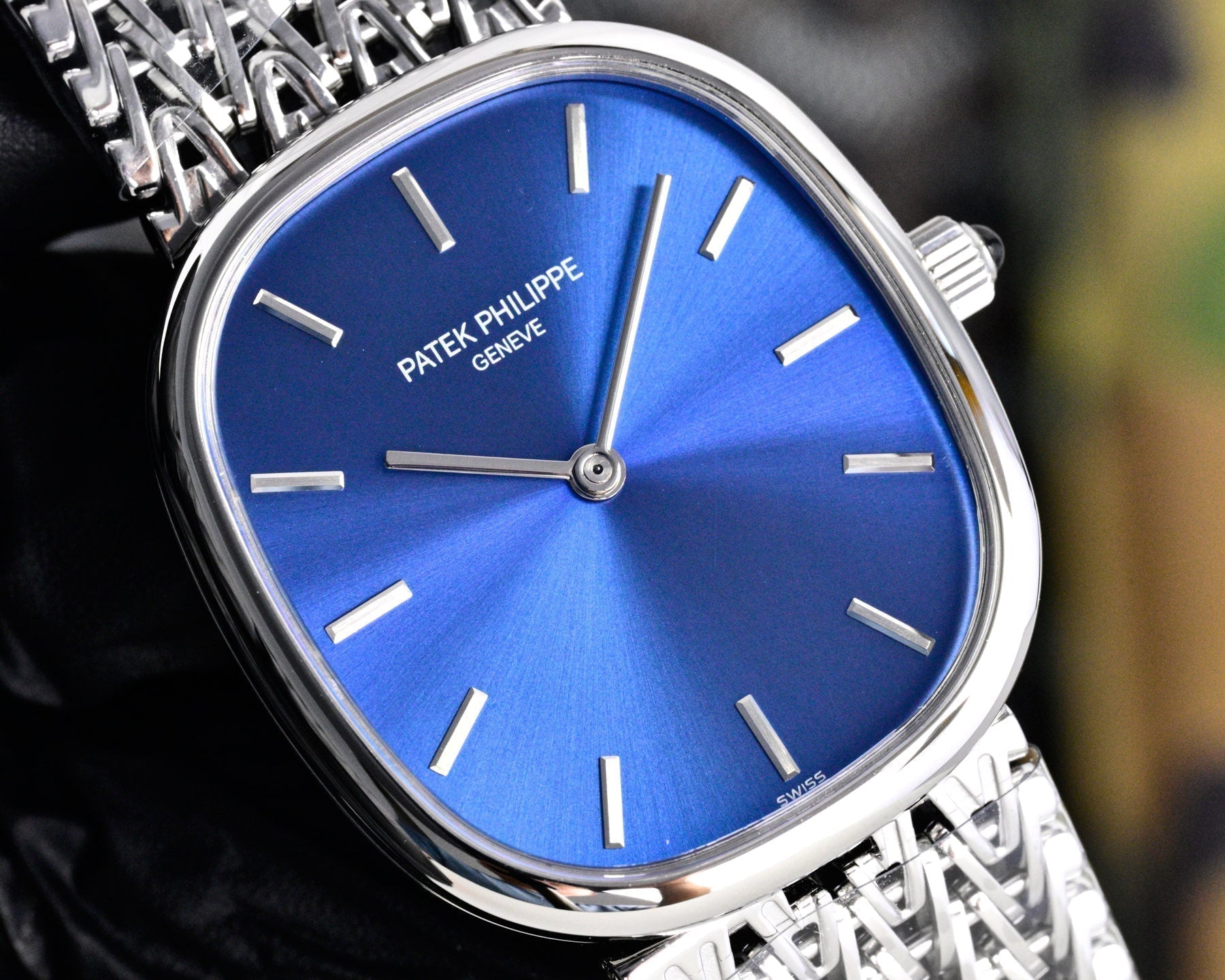 Patek Philippe Golden Ellipse 27mm Blue Dial Steel Strap