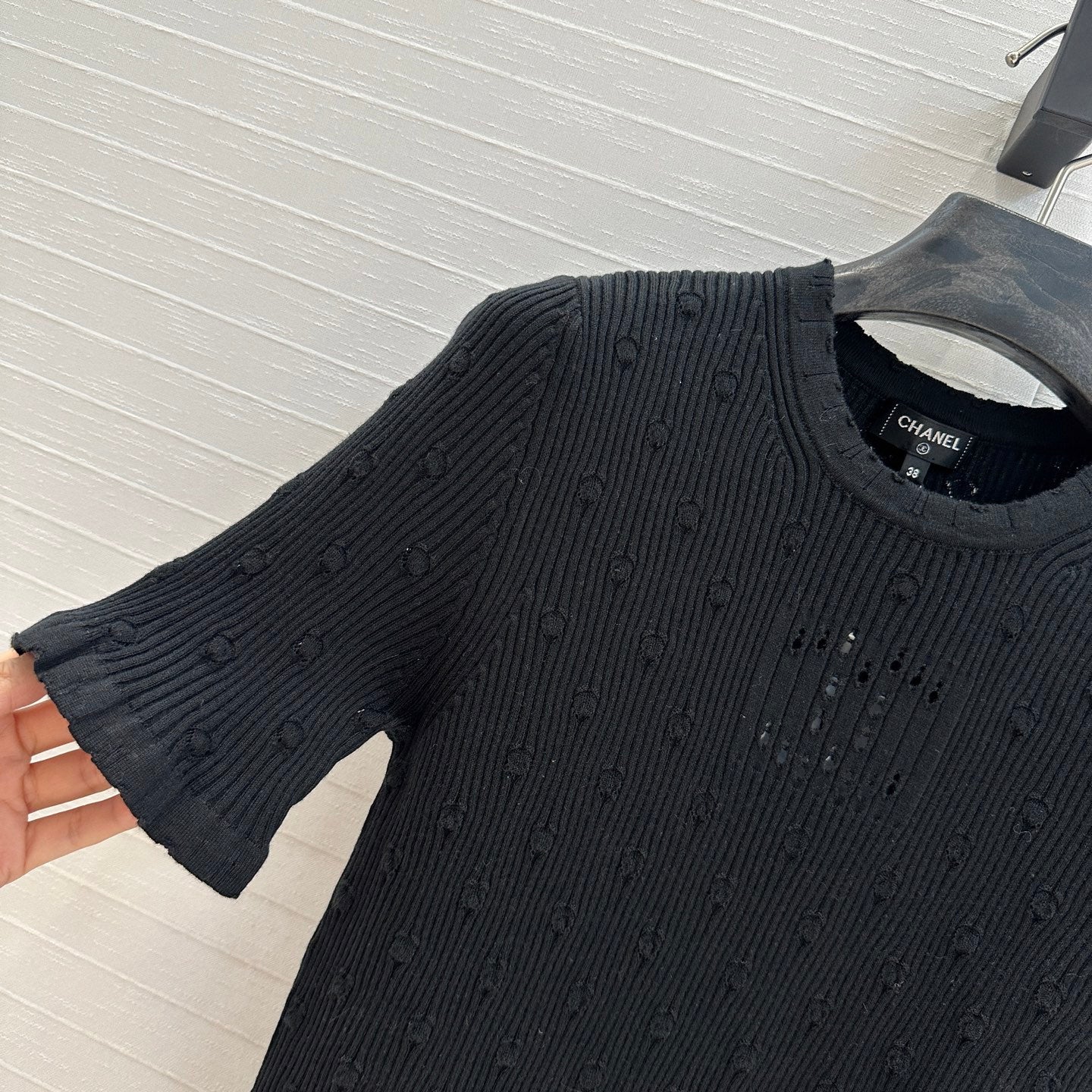 CC 25 Hollow Knitted T-shirt Black cotton