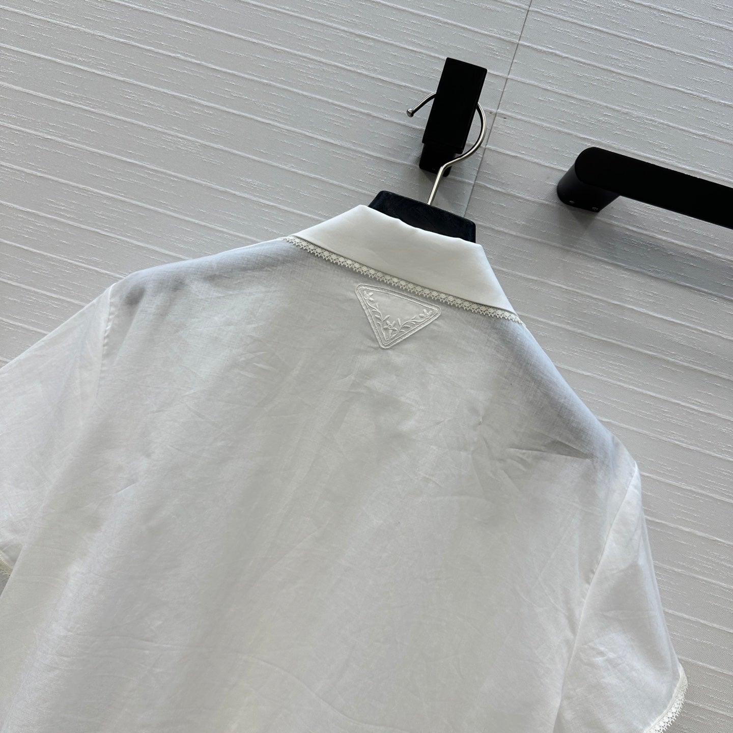 Prada 25 Lace Short-sleeved Shirt White Cotton