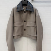 Bottega Veneta 2026 Cropped Jacket Taupe Cotton Leather 389758