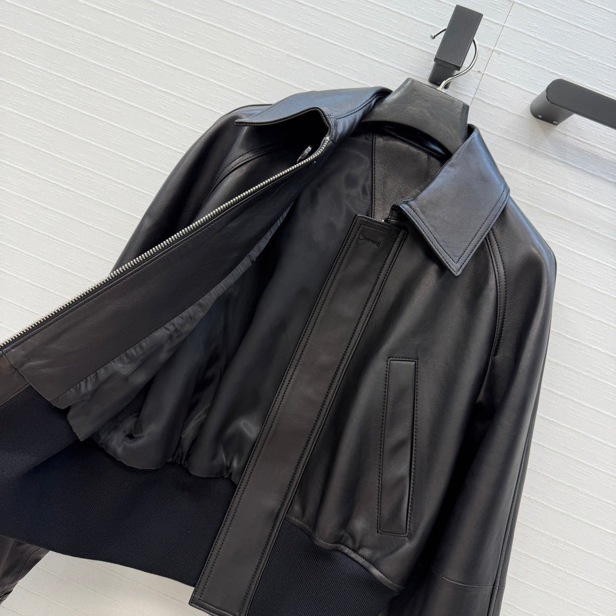 Bottega Veneta 2026 Blouson Ribbed Jacket Black Leather 425980